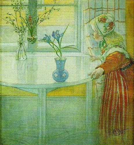 Carl Larsson lillanna vid fonstret-tittut-flickan och krokusen China oil painting art